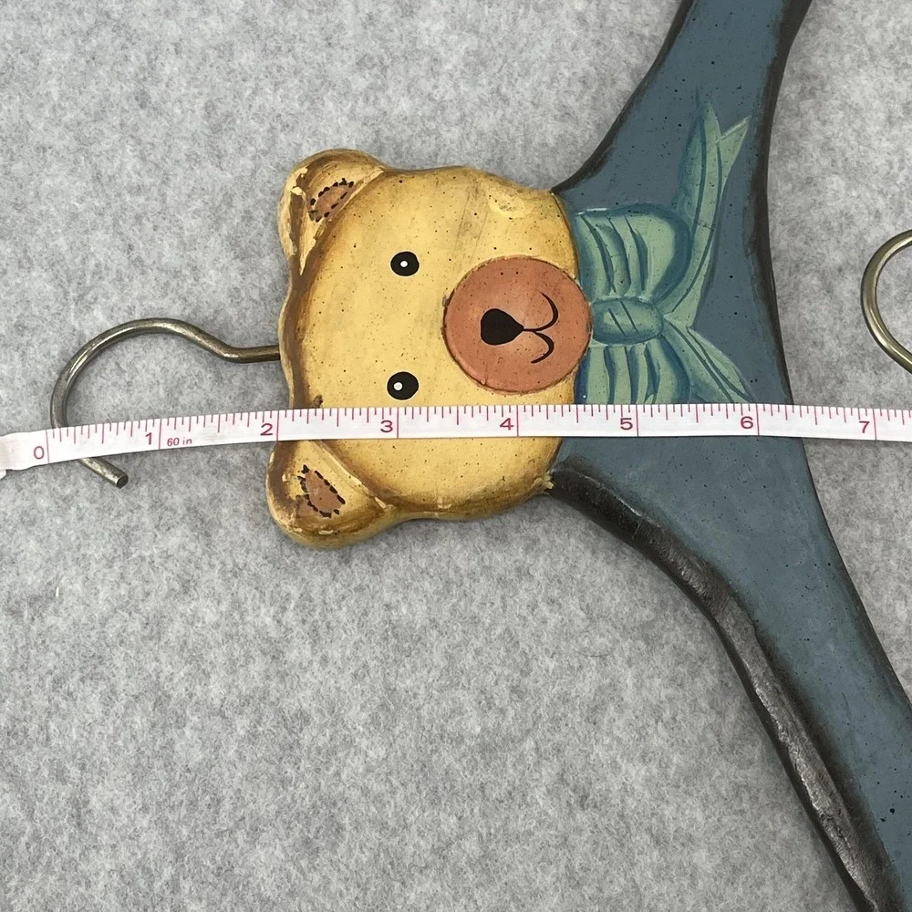 Teddy Bear Closet Hangers Wooden Hand Painted 90s Blue Set Of 2 Nursery Decor‎